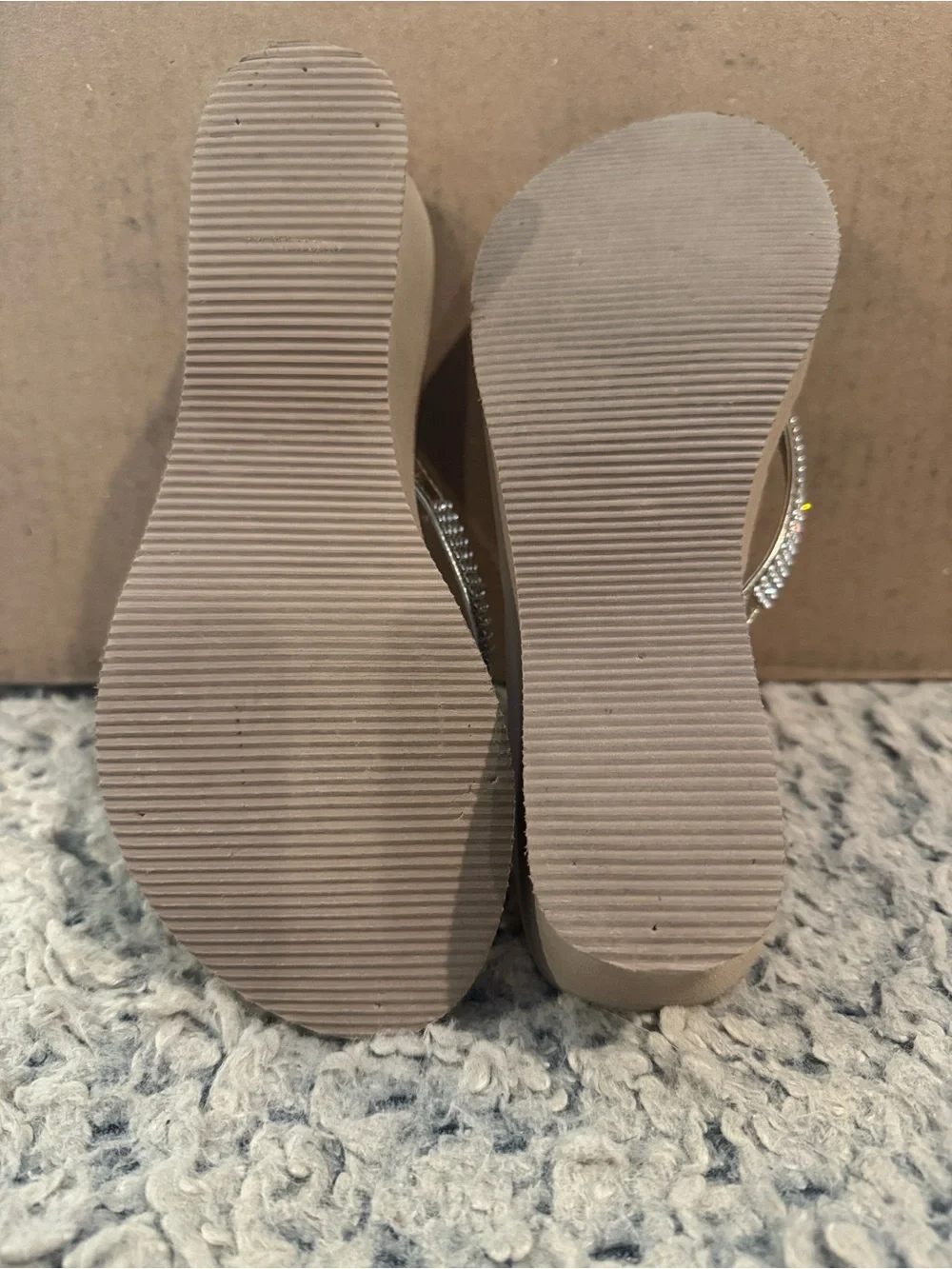 Candie's Nude Rhinestone Wedge Flip Flops